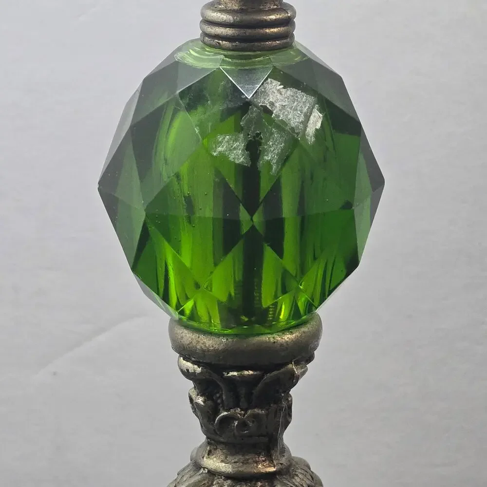 Lamp Base Green Lucite Hollywood Regency Ornate Metal Vintage Parts 1960s
